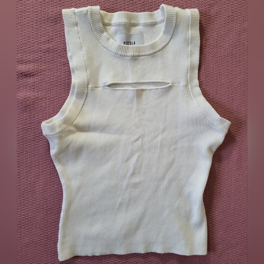 Ribbed White Tank Top with Cutout by Pistola